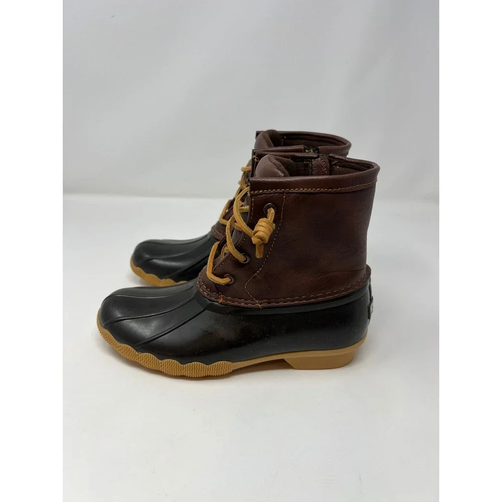 Sperry Saltwater Duck Boots Girls 2M Brown Side Zip Waterproof Rain